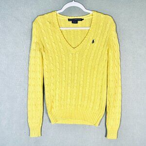 Ralph Lauren Sport Sweater Womens S Yellow Cotton Cable Knit Preppy Chic Tennis